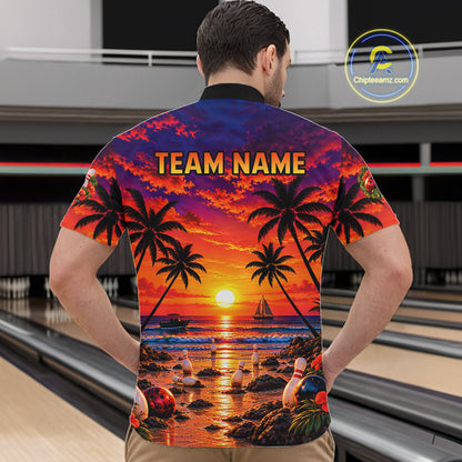 Custom Beach Sunset Bowling Team Jersey Bowling Shirts for Men Bowling Tournament for Bowler HNT665