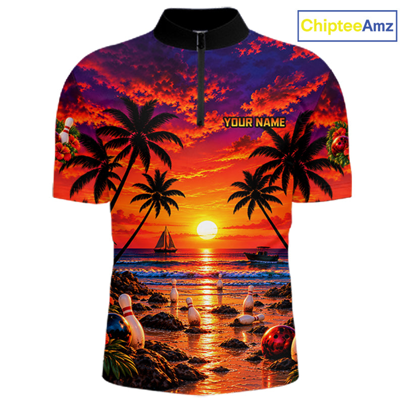 Custom Beach Sunset Bowling Team Jersey Bowling Shirts for Men Bowling Tournament for Bowler HNT665