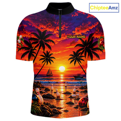 Custom Beach Sunset Bowling Team Jersey Bowling Shirts for Men Bowling Tournament for Bowler HNT665