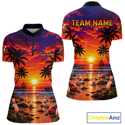 Custom Beach Sunset Bowling Team Jersey Bowling Shirts for Women Bowling Tournament for Bowler HNT665