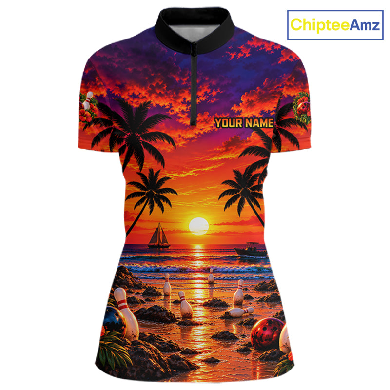 Custom Beach Sunset Bowling Team Jersey Bowling Shirts for Women Bowling Tournament for Bowler HNT665
