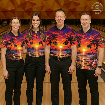 Custom Beach Sunset Bowling Team Jersey Bowling Shirts for Men Bowling Tournament for Bowler HNT665
