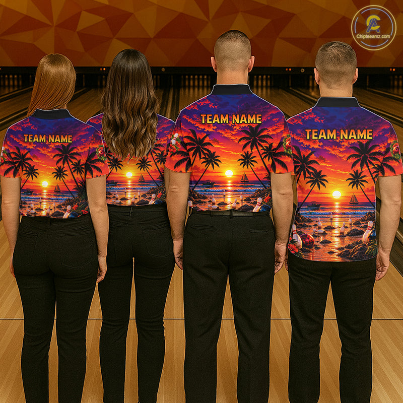 Custom Beach Sunset Bowling Team Jersey Bowling Shirts for Men Bowling Tournament for Bowler HNT665