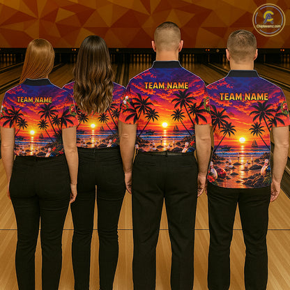 Custom Beach Sunset Bowling Team Jersey Bowling Shirts for Women Bowling Tournament for Bowler HNT665