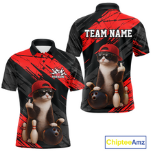 Load image into Gallery viewer, Custom Funny Cat Red Bowling Jersey for Men Bowling Polo &amp; 1/4 Zip Bowling Team Shirts HNT198