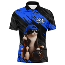 Load image into Gallery viewer, Custom Funny Cat Blue Bowling Jersey for Men Bowling Polo &amp; 1/4 Zip Bowling Team Shirts HNT198