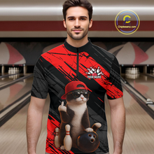 Load image into Gallery viewer, Custom Funny Cat Red Bowling Jersey for Men Bowling Polo &amp; 1/4 Zip Bowling Team Shirts HNT198