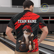 Load image into Gallery viewer, Custom Funny Cat Red Bowling Jersey for Men Bowling Polo &amp; 1/4 Zip Bowling Team Shirts HNT198