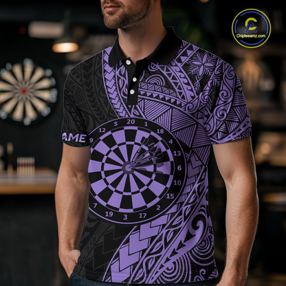 Custom Purple Tribal Dart Shirts for Men Dart Team Jersey Dartboard Gifts Polo & 1/4 Zip NNT163
