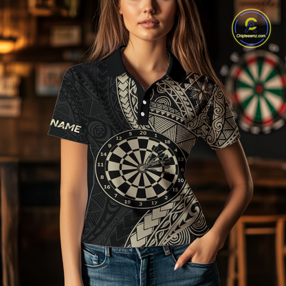 Custom Yellow Tribal Dart Shirts for Women Dart Team Jersey Dartboard Gifts Polo & 1/4 Zip NNT163
