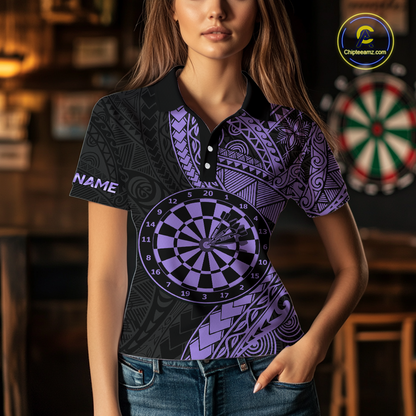 Custom Purple Tribal Dart Shirts for Women Dart Team Jersey Dartboard Gifts Polo & 1/4 Zip NNT163