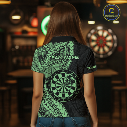 Custom Green Tribal Dart Shirts for Women Dart Team Jersey Dartboard Gifts Polo & 1/4 Zip NNT163
