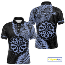 Load image into Gallery viewer, Custom Blue Tribal Dart Shirts for Men Dart Team Jersey Dartboard Gifts Polo &amp; 1/4 Zip NNT163