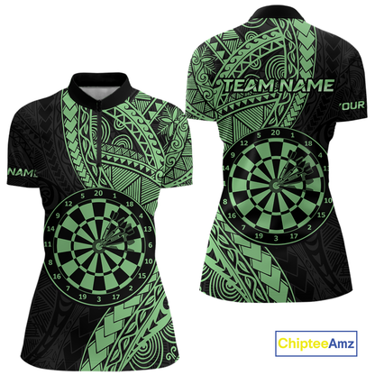 Custom Green Tribal Dart Shirts for Women Dart Team Jersey Dartboard Gifts Polo & 1/4 Zip NNT163