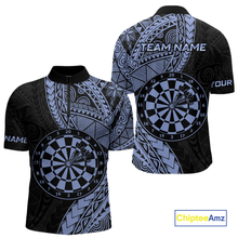 Load image into Gallery viewer, Custom Blue Tribal Dart Shirts for Men Dart Team Jersey Dartboard Gifts Polo &amp; 1/4 Zip NNT163