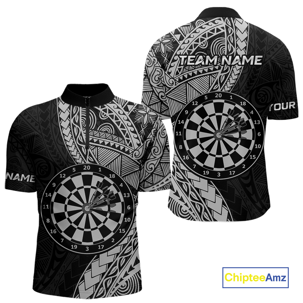 Custom White Tribal Dart Shirts for Men Dart Team Jersey Dartboard Gifts Polo & 1/4 Zip NNT163