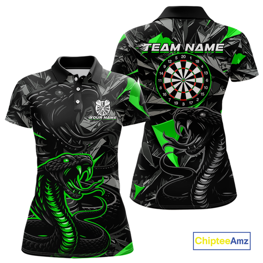 Green Custom Cobra Snake Dart Shirts for Women Dart Team Jersey Dartboard Gifts Polo & 1/4 Zip NNT162