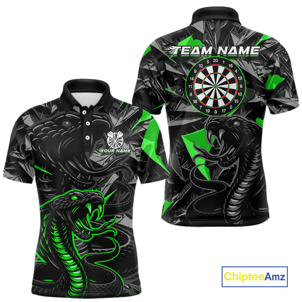 Green Custom Cobra Snake Dart Shirts for Men Dart Team Jersey Dartboard Gifts Polo & 1/4 Zip NNT162