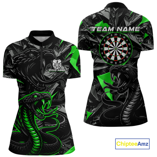 Green Custom Cobra Snake Dart Shirts for Women Dart Team Jersey Dartboard Gifts Polo & 1/4 Zip NNT162