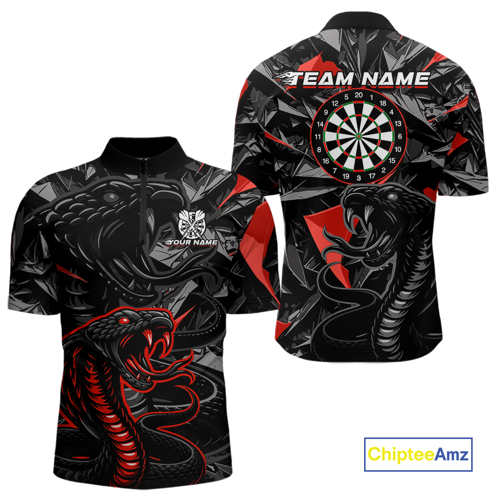 Red Custom Cobra Snake Dart Shirts for Men Dart Team Jersey Dartboard Gifts Polo & 1/4 Zip NNT162
