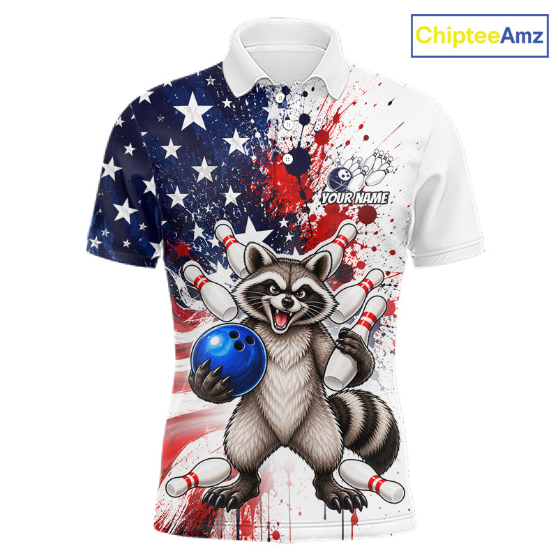 Custom US Flag Raccoon Bowling Shirts For Men Bowling Team Jerseys Bowling League HNT599