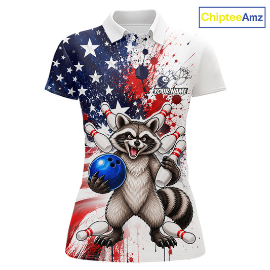 Custom US Flag Raccoon Bowling Shirts For Women Bowling Team Jerseys Bowling League HNT599