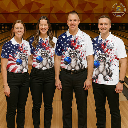 Custom US Flag Raccoon Bowling Shirts For Women Bowling Team Jerseys Bowling League HNT599