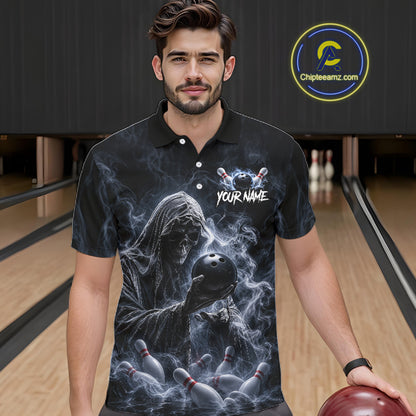Custom Smoke Grim Reaper Bowling Team Jersey Bowling Shirts for Men Bowling Bowler League  HNT667