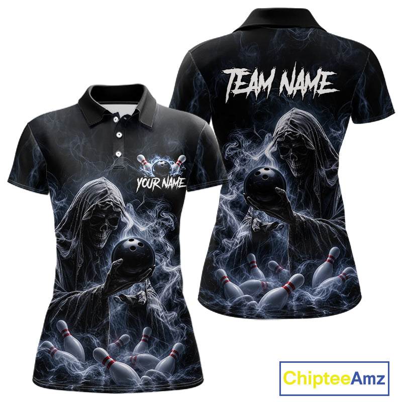 Custom Smoke Grim Reaper Bowling Team Jersey Bowling Shirts for Women Bowling Bowler League  HNT667