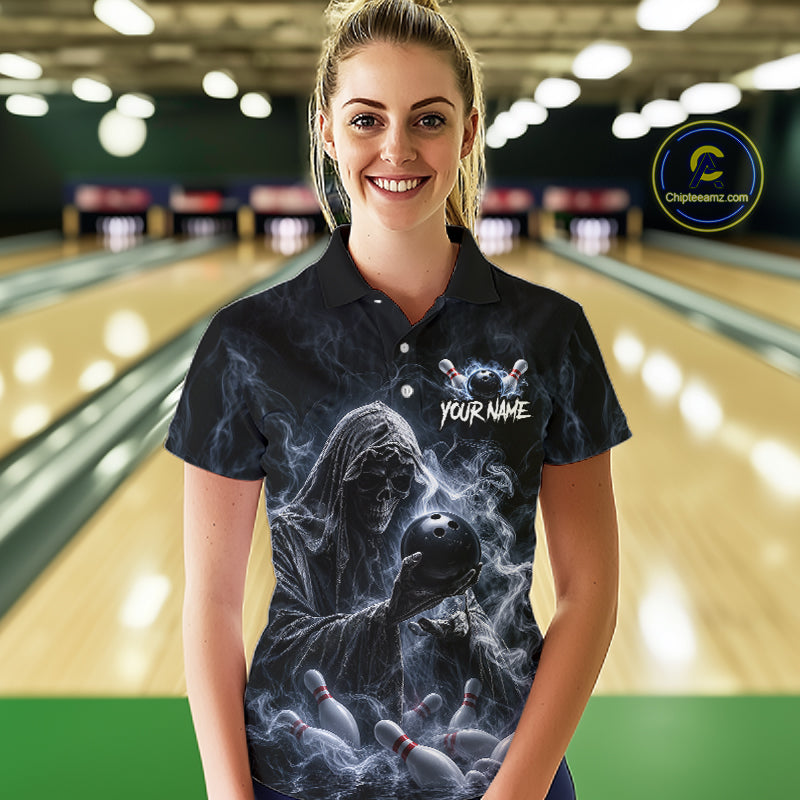 Custom Smoke Grim Reaper Bowling Team Jersey Bowling Shirts for Women Bowling Bowler League  HNT667