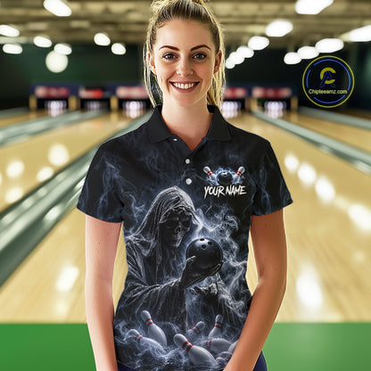 Custom Smoke Grim Reaper Bowling Team Jersey Bowling Shirts for Women Bowling Bowler League  HNT667