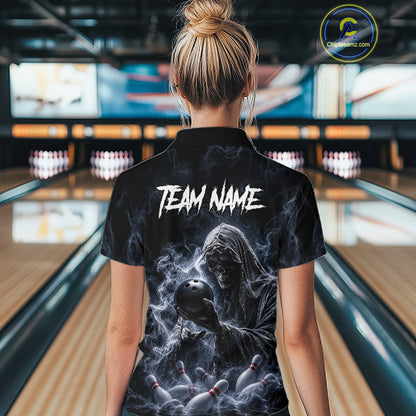 Custom Smoke Grim Reaper Bowling Team Jersey Bowling Shirts for Women Bowling Bowler League  HNT667