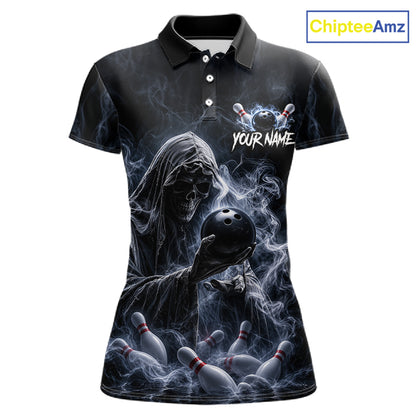 Custom Smoke Grim Reaper Bowling Team Jersey Bowling Shirts for Women Bowling Bowler League  HNT667