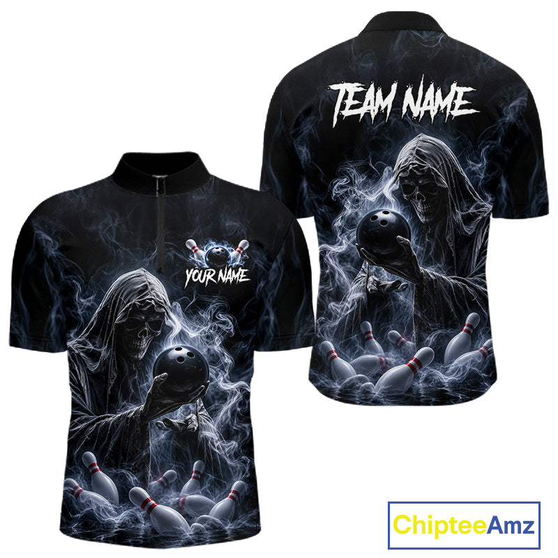Custom Smoke Grim Reaper Bowling Team Jersey Bowling Shirts for Men Bowling Bowler League  HNT667