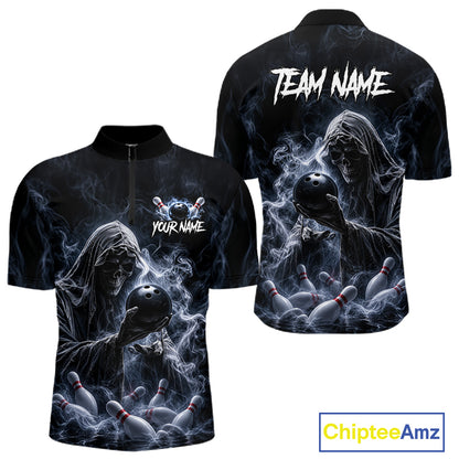Custom Smoke Grim Reaper Bowling Team Jersey Bowling Shirts for Men Bowling Bowler League  HNT667