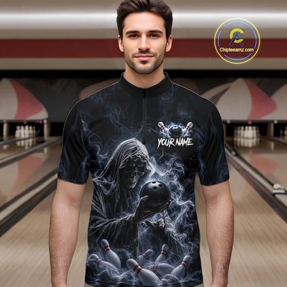 Custom Smoke Grim Reaper Bowling Team Jersey Bowling Shirts for Men Bowling Bowler League  HNT667