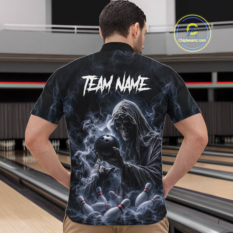 Custom Smoke Grim Reaper Bowling Team Jersey Bowling Shirts for Men Bowling Bowler League  HNT667