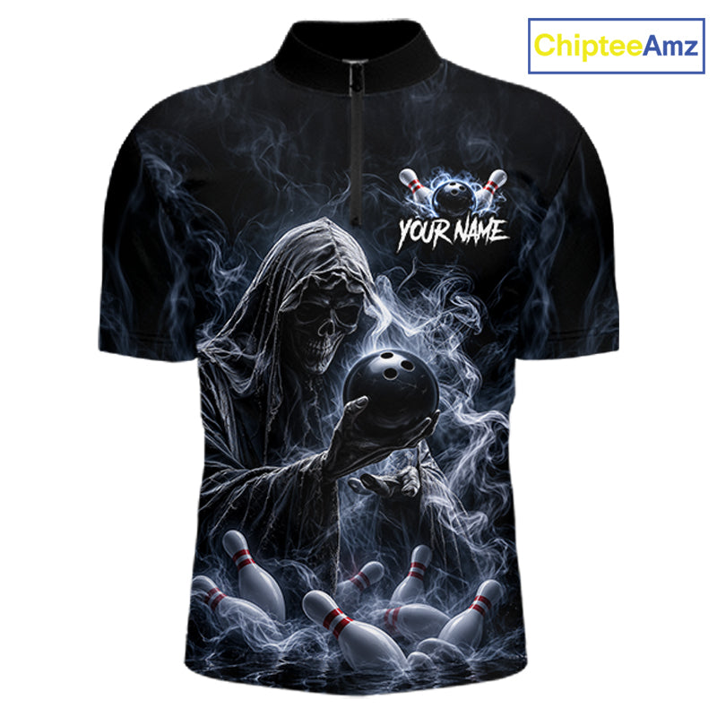 Custom Smoke Grim Reaper Bowling Team Jersey Bowling Shirts for Men Bowling Bowler League  HNT667