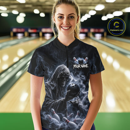 Custom Smoke Grim Reaper Bowling Team Jersey Bowling Shirts for Women Bowling Bowler League  HNT667