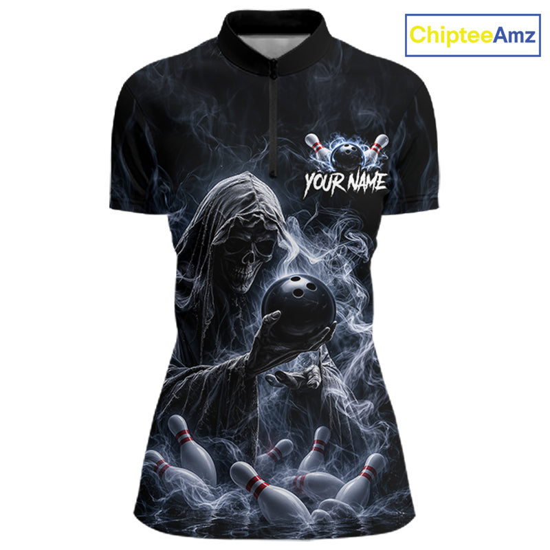 Custom Smoke Grim Reaper Bowling Team Jersey Bowling Shirts for Women Bowling Bowler League  HNT667