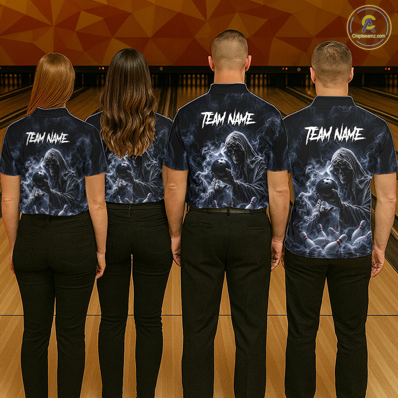 Custom Smoke Grim Reaper Bowling Team Jersey Bowling Shirts for Men Bowling Bowler League  HNT667