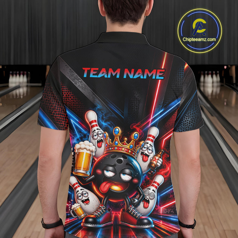 Custom Neon Funny Drunk Bowling Ball and Pins, Bowling Team Jersey Bowling Shirts for Men HNT669