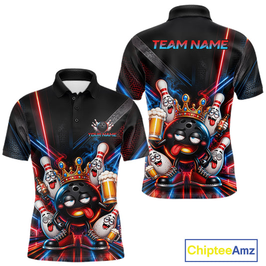 Custom Neon Funny Drunk Bowling Ball and Pins, Bowling Team Jersey Bowling Shirts for Men HNT669