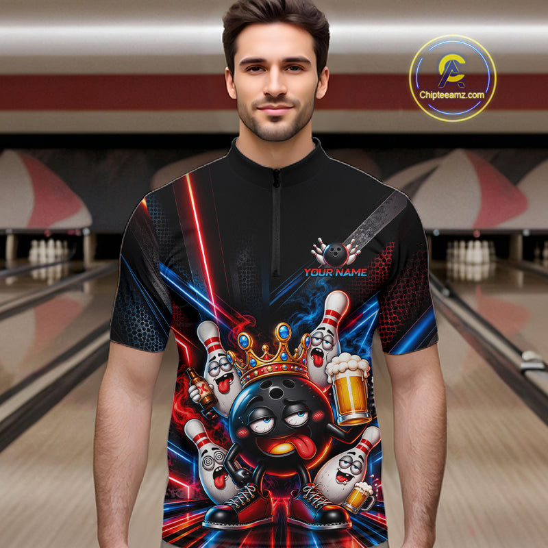 Custom Neon Funny Drunk Bowling Ball and Pins, Bowling Team Jersey Bowling Shirts for Men HNT669