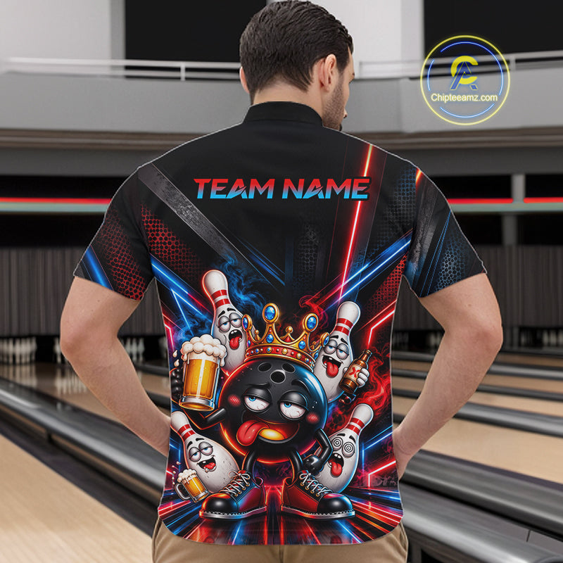 Custom Neon Funny Drunk Bowling Ball and Pins, Bowling Team Jersey Bowling Shirts for Men HNT669