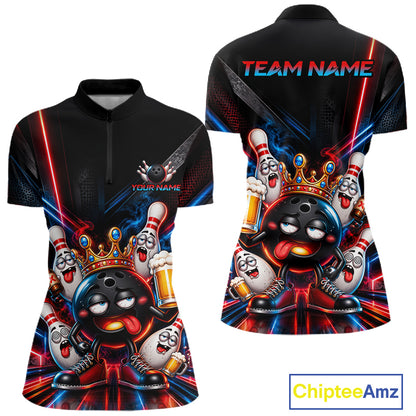Custom Neon Funny Drunk Bowling Ball and Pins, Bowling Team Jersey Bowling Shirts for Women HNT669