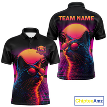Load image into Gallery viewer, Custom Funny Cat Retro Sunset Bowling Jersey for Men Bowling Uniform Bowling Team Shirts HNT279