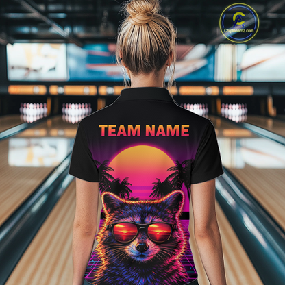 Custom Funny Raccoon Retro Sunset Bowling Jersey for Women Bowling Uniform Bowling Team Shirts HNT280