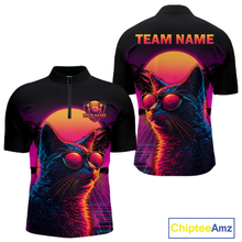 Load image into Gallery viewer, Custom Funny Cat Retro Sunset Bowling Jersey for Men Bowling Uniform Bowling Team Shirts HNT279