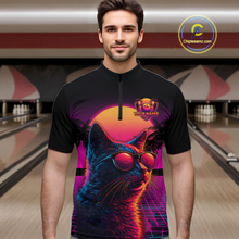 Load image into Gallery viewer, Custom Funny Cat Retro Sunset Bowling Jersey for Men Bowling Uniform Bowling Team Shirts HNT279